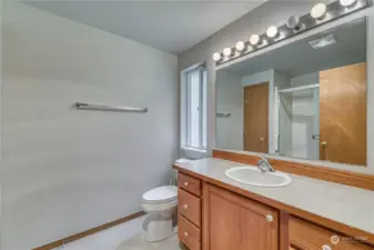 The 3/4 primary bath has a large shower.