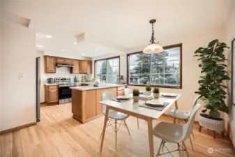 Kitchen with eating space.  Virtually staged