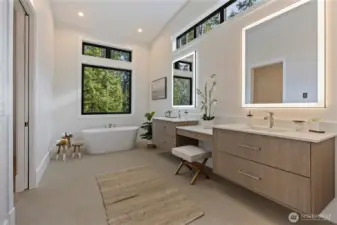Soaking tub with a view into your wooded back yard.