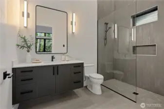 ensuite 3/4 bath with heated tile floors
