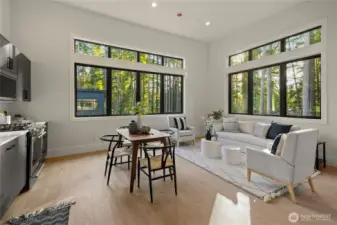 upstairs separate guest suite or home office with kitchen, dining and living space