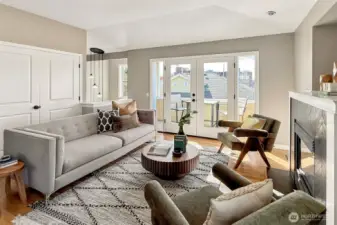 Comfortable living area with fireplace and modern finishes