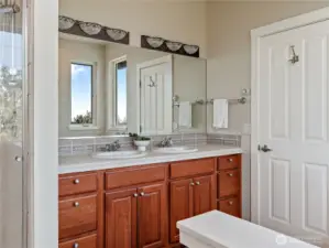 Spacious primary bathroom...