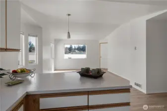 View from Kitchen into Dining area & Living Room