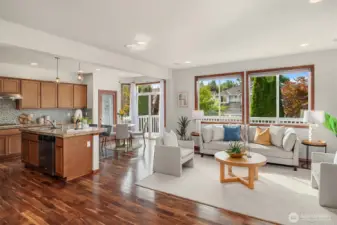 Bright and open kitchen and living room are south facing, letting in plenty of sunshine!