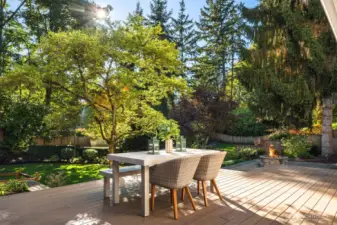 Beautiful gardens with landscape lighting and sprinkler system.
