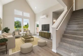 Living, staged photo of a different unit but the same Peaks model for reference only.