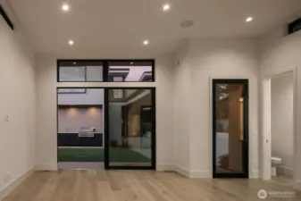 Guest house looking out to patio and private BBQ.