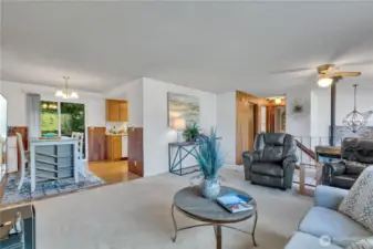 Living room and dining area to kitchen