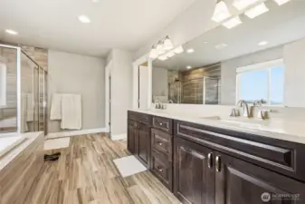 Primary bathroom with large shower and soaking tub
