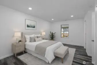 Virtually staged primary bedroom.