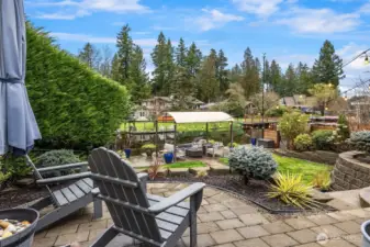 extensive brick and stone work finished with professionally landscaped and irrigated planting beds