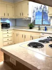 Kitchen cabinets recently painted a neutral color