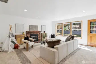 Family Room on the lower level with Gas Fireplace