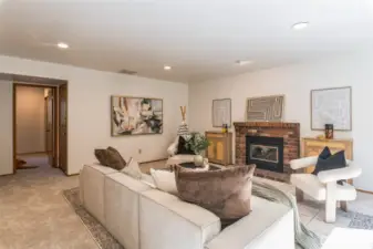 Family Room on the lower level with Gas Fireplace