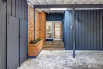 Extra storage in carport and entry way.