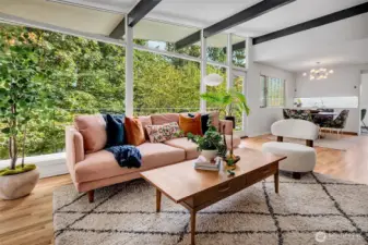Living room flows into dining room.