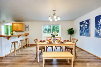 Large dining room ready for the holidays with friends and family.