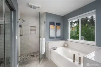 Heated floors and heated fan above the shower.