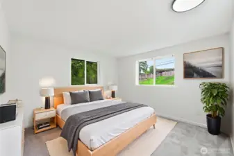 Virtually staged. Primary bedroom.