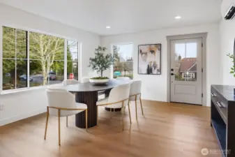 Spacious dining area can accommodate large dining table
