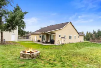 Over an acre with a fully fenced back yard. Garden and fruit trees.