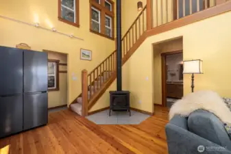 Stairs to loft and door to primary and bath