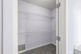 Primary suite walk-in closet.