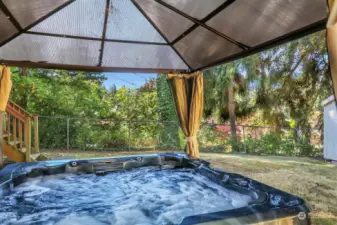 Hot tub and gazebo stay and certainly have all the privacy you want.
