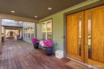 Ipe covered front porch with french doors.