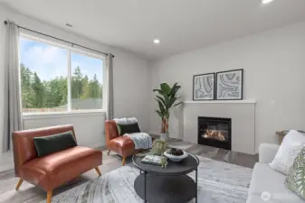 Gas fireplace on main floor. Connections for your TV in wall above fireplace.