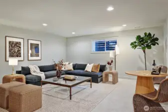 Lower level rec room / media room / game room has lots of space to work with.