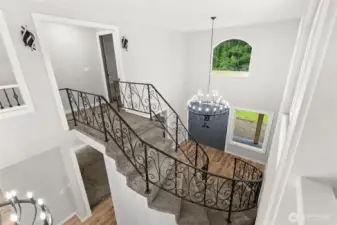 Spiral stairs to upper level