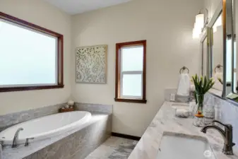 Primary spa-like bath with huge shower, and walk-in closet