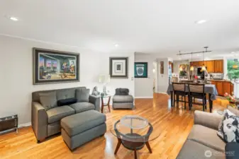 Hardwood flooring shine from the family room and extend throughout every inch of the main floor of this home.