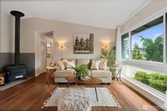 Cozy Living Room with real fire place