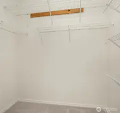 The primary suite features a spacious walk-in closet, perfect for keeping your wardrobe organized and easily accessible.