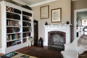 Library on main floor with connecting office.