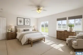 Virtually staged primary bedroom