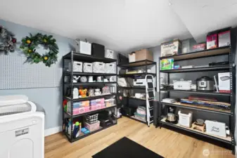 This washer and dryer stay with the home. The storage racks are negotiable for a price.