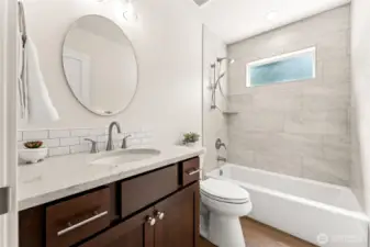 Guest bath is luxurious.