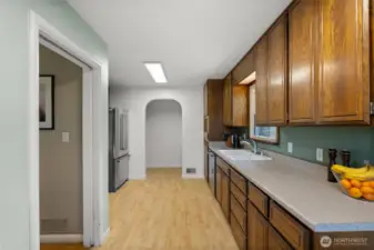 Large kitchen with eating area.