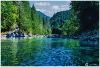 Pristine, clear waters of the North Fork Skykomish river ~ enjoy a breathtaking natural setting. Swimming was refreshing today!