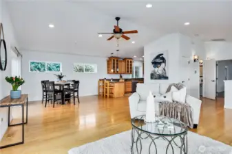 This great room is super spacious with lots of options for furniture placement and multiple seating areas.