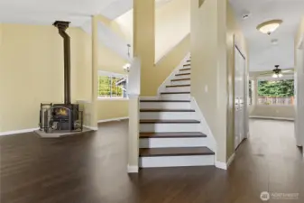 Vaulted entry, wide staircase, light & airy vibes make this entry into the residence incredibly inviting.