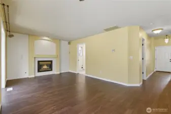 The Great Room offers easy access to the kitchen as well as the utility room and garage beyond.