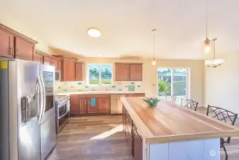 Big butcher block island, perfect for gathering around