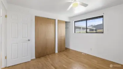 Bedroom #1: lots of closet space for your clothes and shoes, and the ceiling fan is very handy for those summer days!