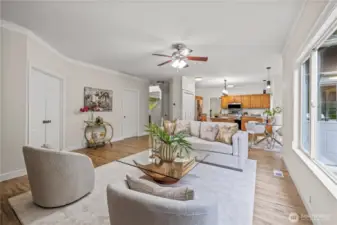 The second living area features an open concept layout connected to the kitchen
