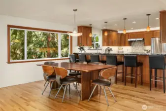 The bar seating provides overflow seating for entertaining.